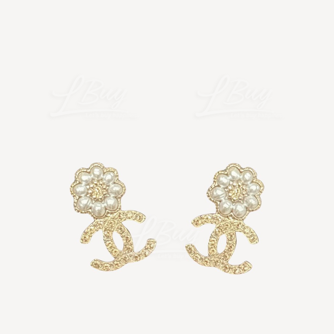 Chanel White Daisy Gold Rhinestone CC Logo Earrings Pendant AB9608