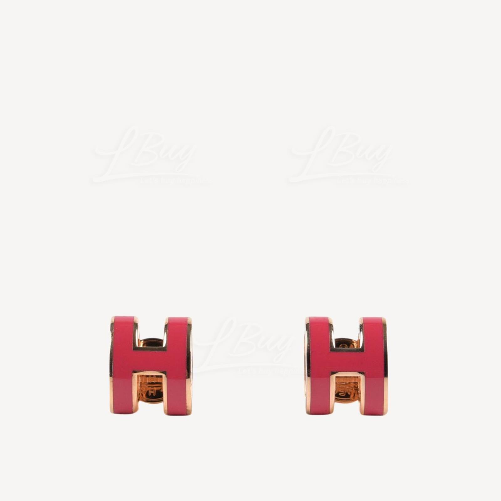 Hermes Mini Pop H Earrings 耳环 亮粉配玫瑰金色