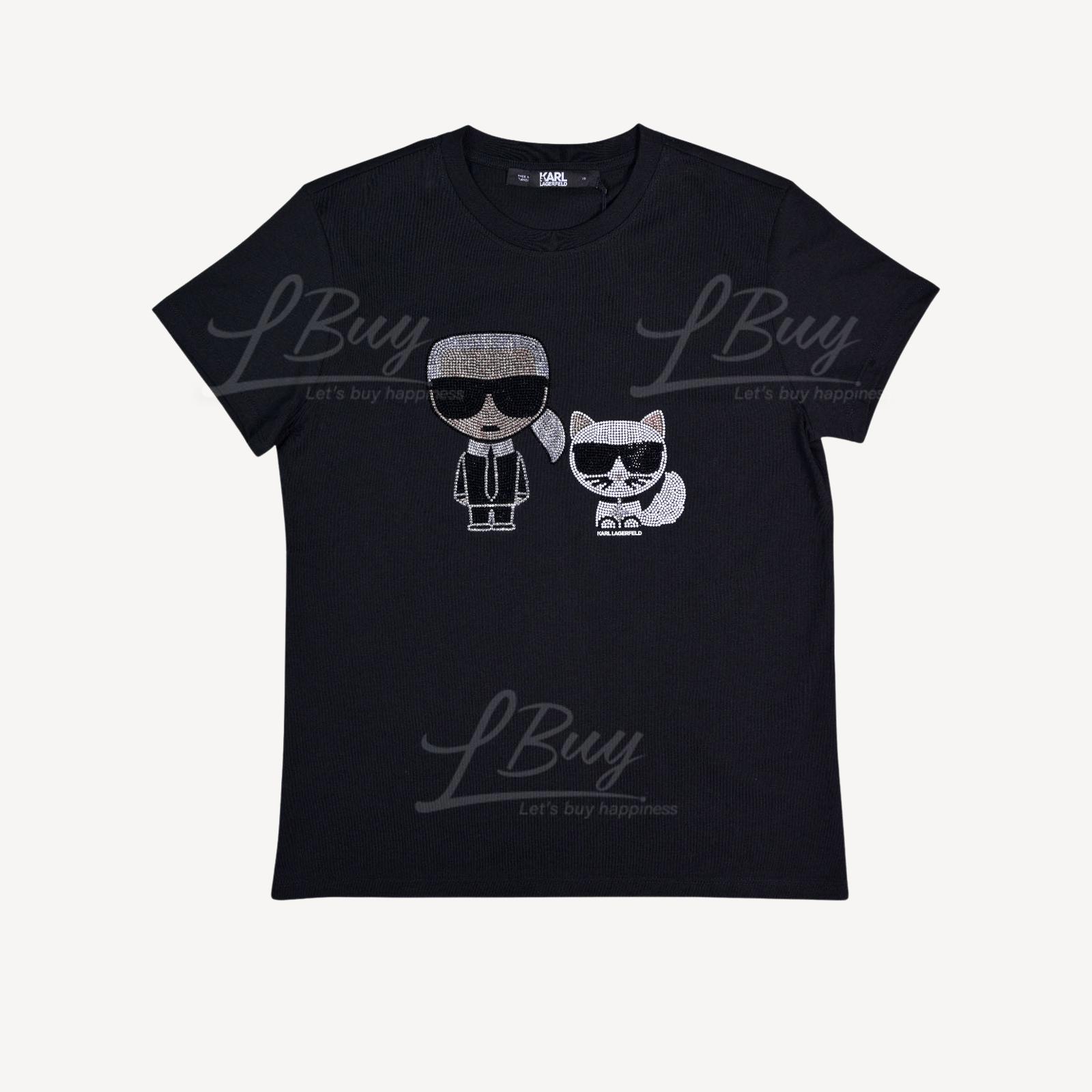 Karl Lagerfeld 老佛爺 Ikonik 水鑽 短袖T恤 黑色