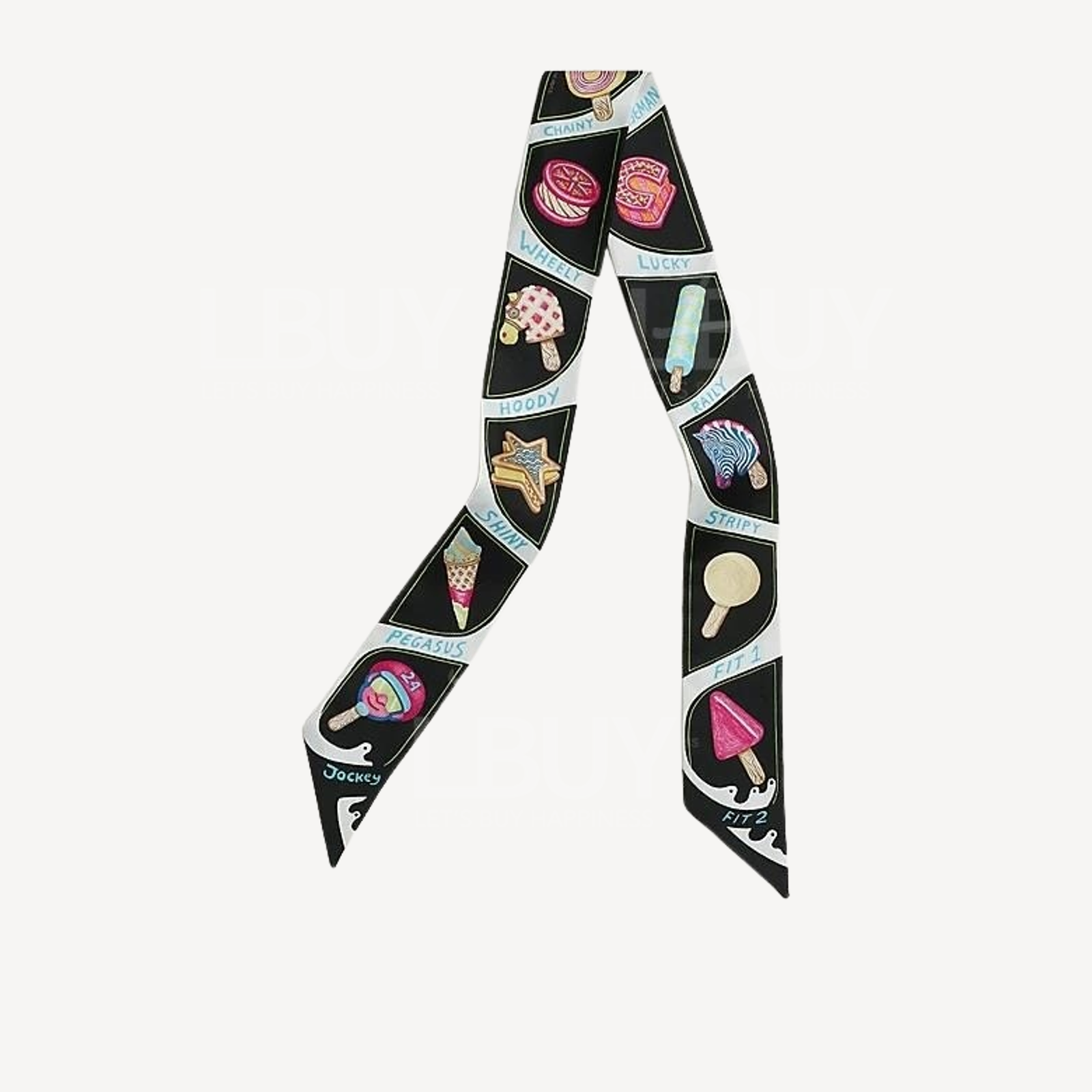 Hermes Funny Ice Cream Twilly 黑色 白色 拼色