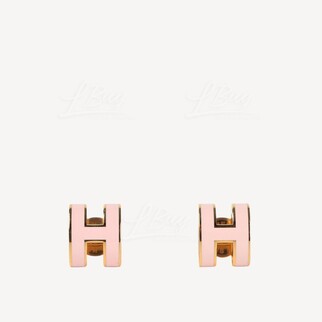 Hermes Mini Pop H Earrings Rose Dragee with Gold Plated Hardware