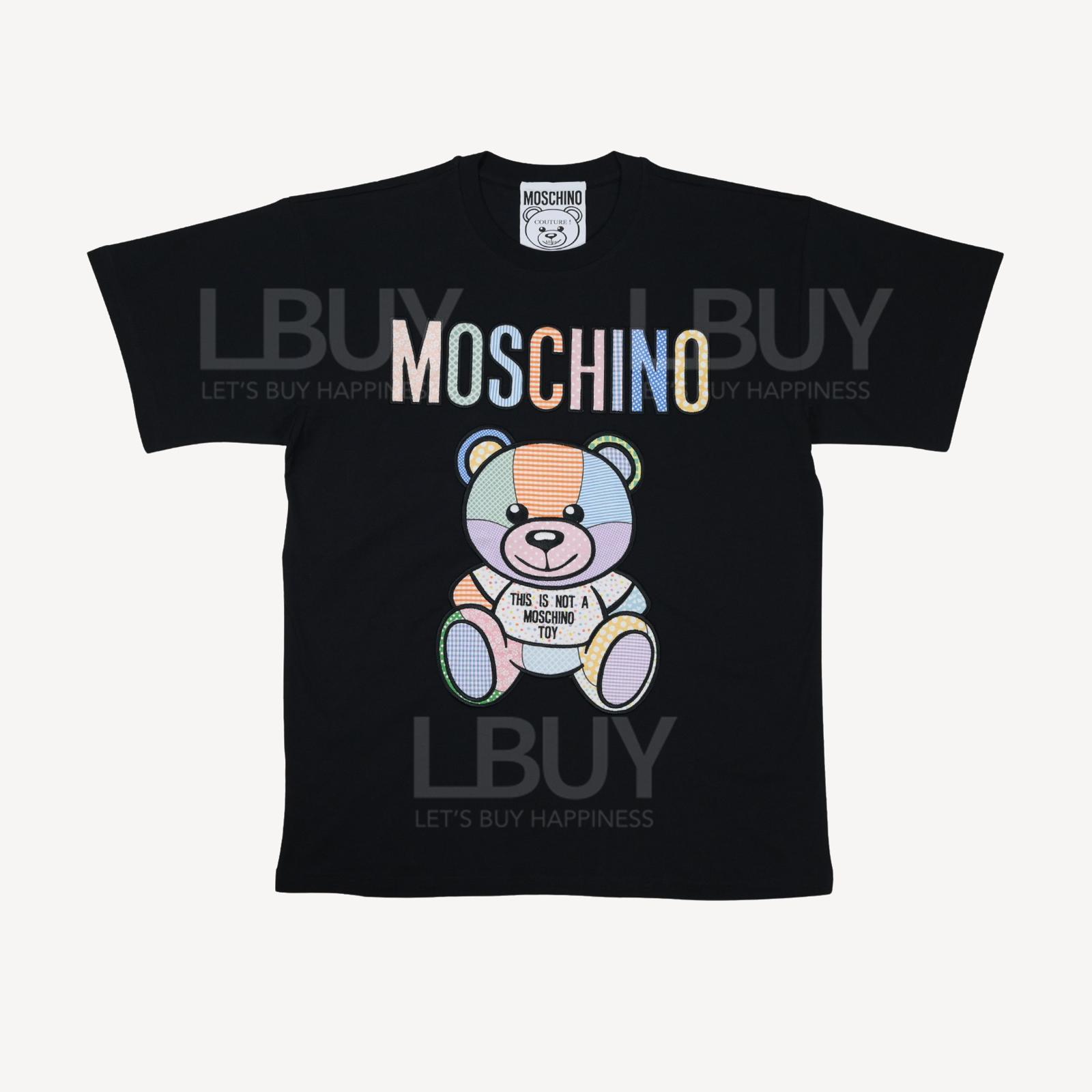 Moschino Couture 有机棉并布泰迪熊Logo 短袖T恤 黑色