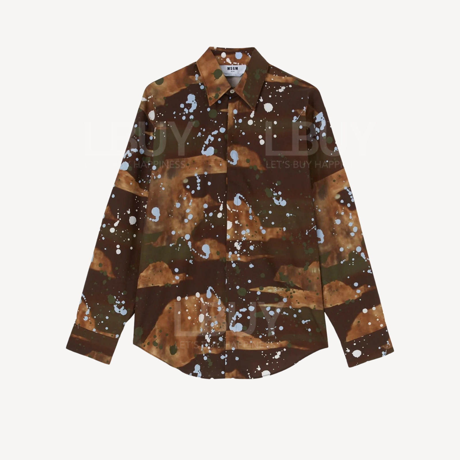 MSGM Poplin Shirt with Dripping Camo Print