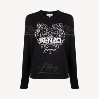 KENZO Ladies Embroidered Tiger Print Black Long Sleeve Sweatshirt