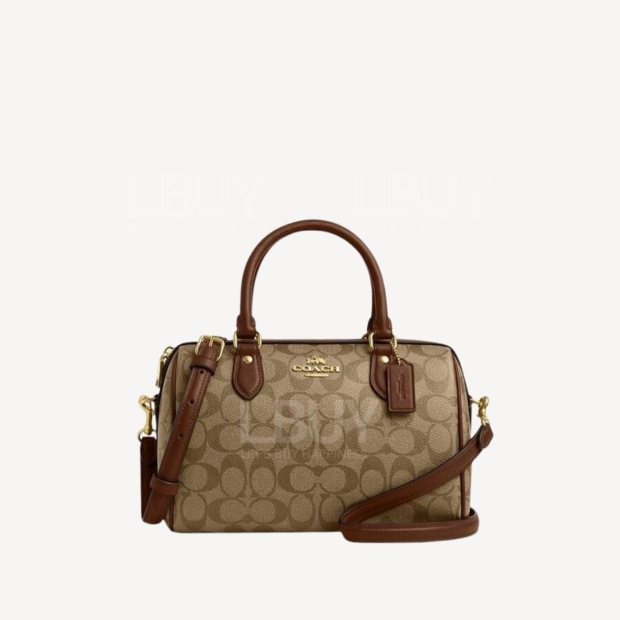 Coach Rowan Satchel Bag In Blocked Signature Canvas 25cm 波士顿袋 卡其色 马鞍色CS188IME74