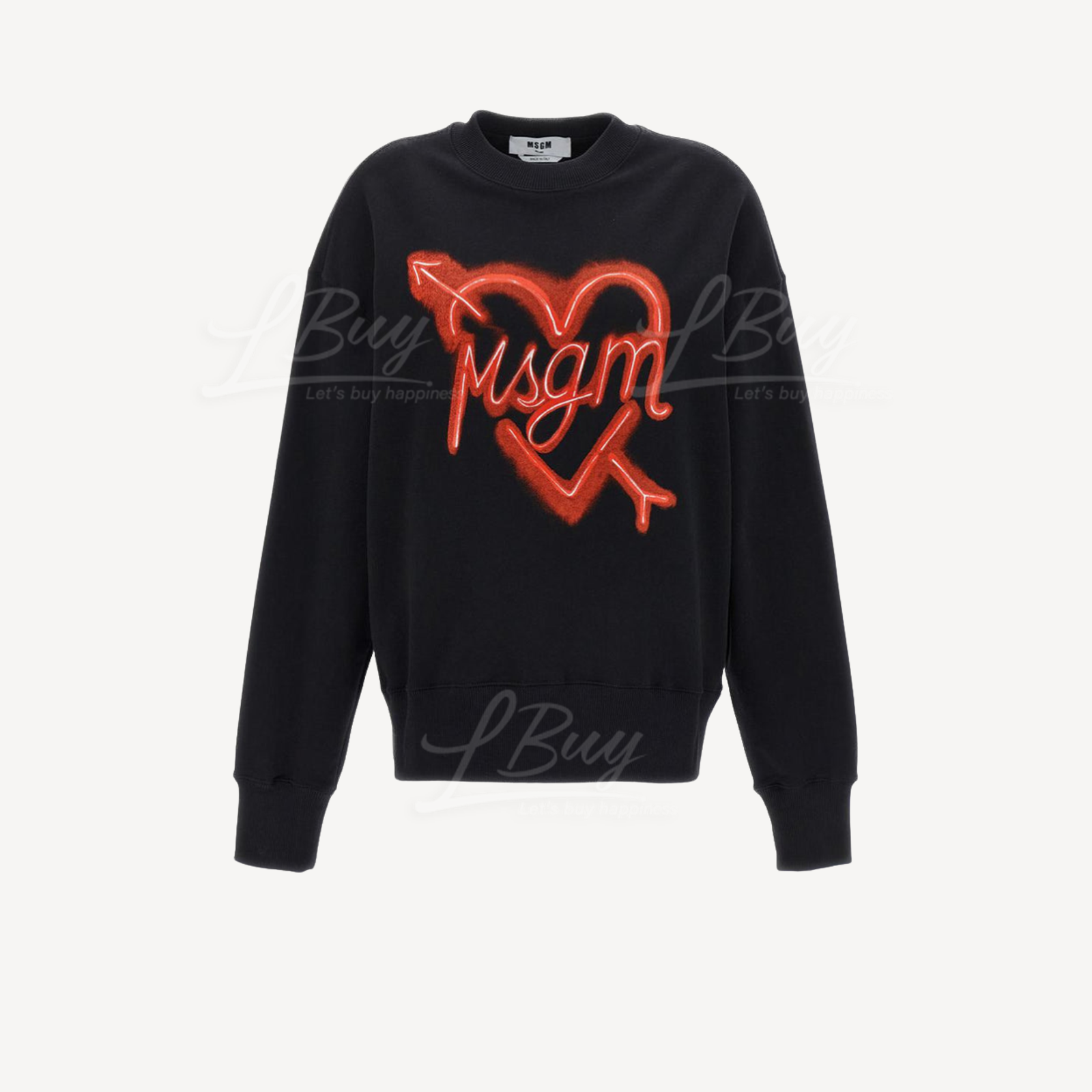 MSGM 黑色心形圖案長袖圓領衛衣