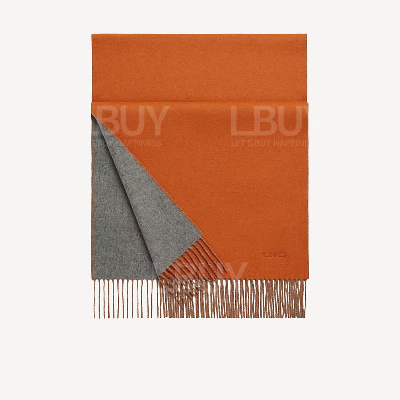 Hermes Recto-Verso Muffler 全羊絨圍巾頸巾 愛馬仕橙色 灰色