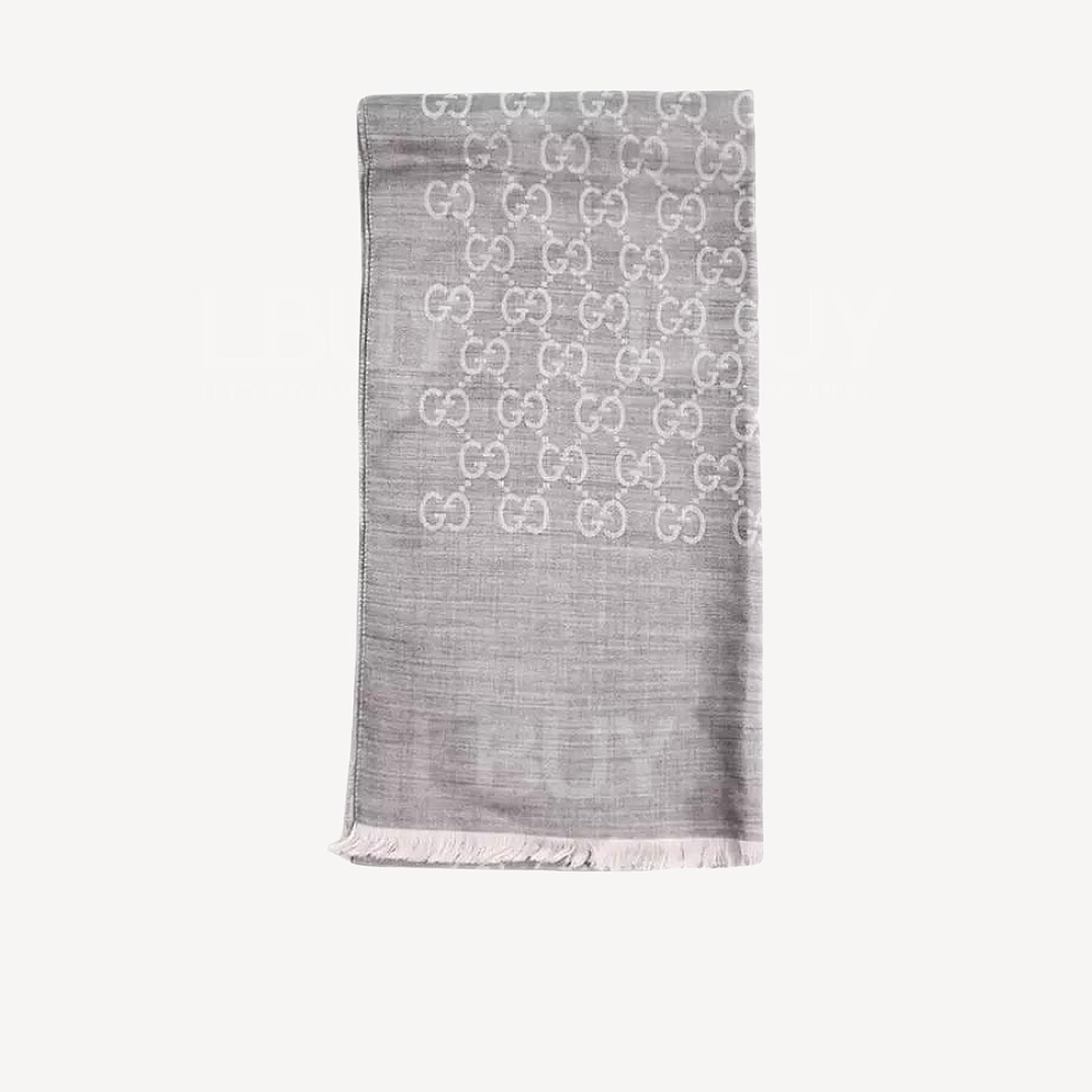 Gucci GG Logo 灰色羊毛真絲圍巾頸巾 165904