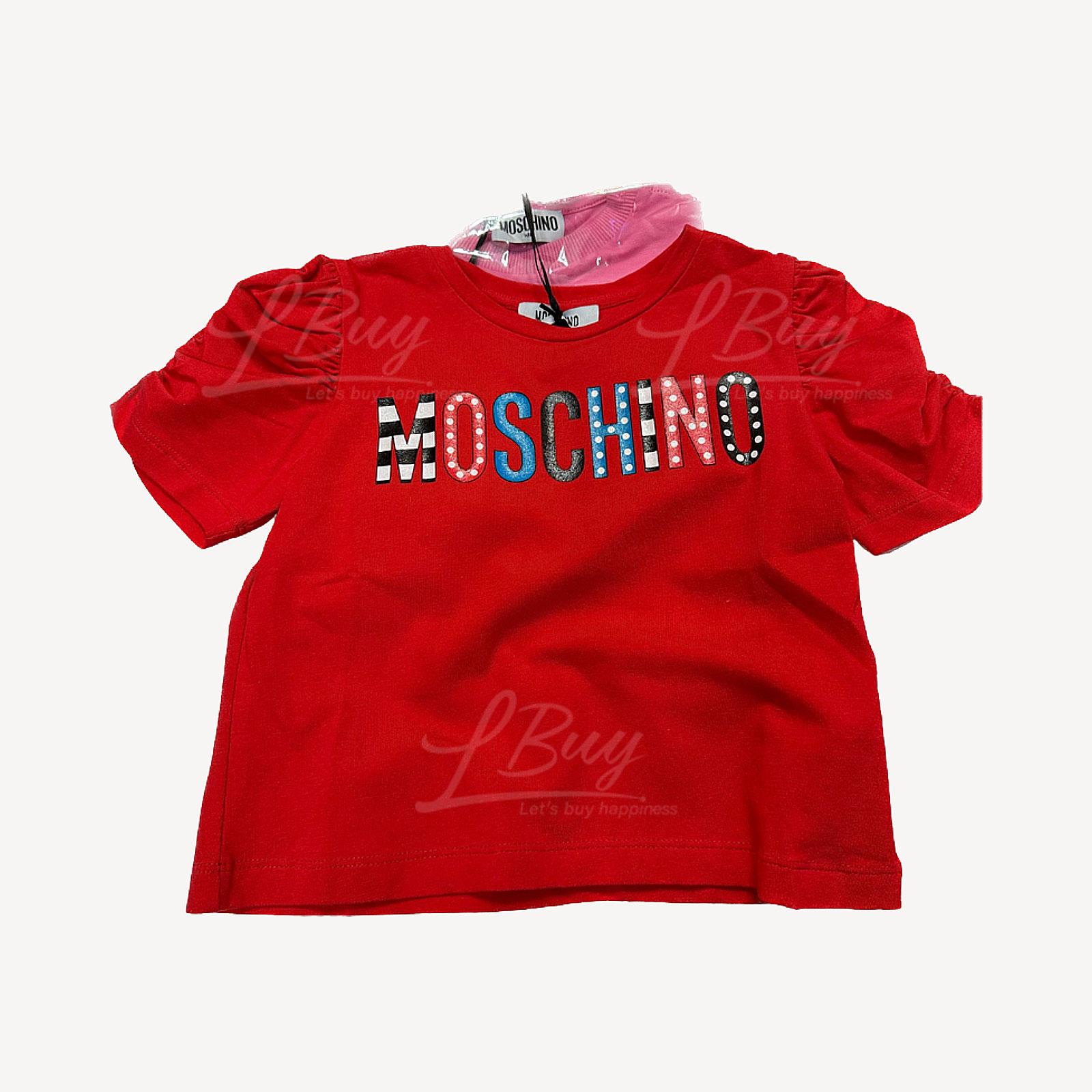 Moschino 童装红色英文字母公主袖短袖T恤