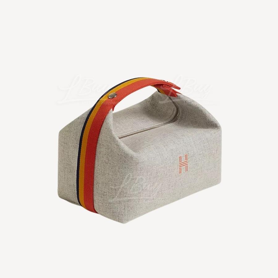 Hermes Bride-a-Brac 飯盒包 法蘭絨灰色 橙黃藍併色彩帶 大號