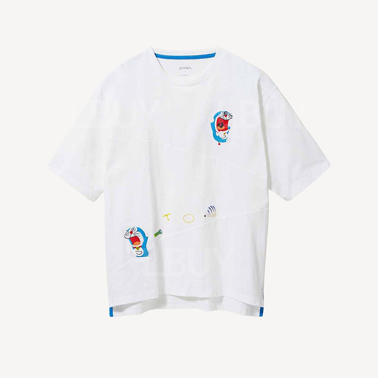 Graniph x 多啦A夢驚慌驚樣寬鬆版白色短袖T恤 UNISEX
