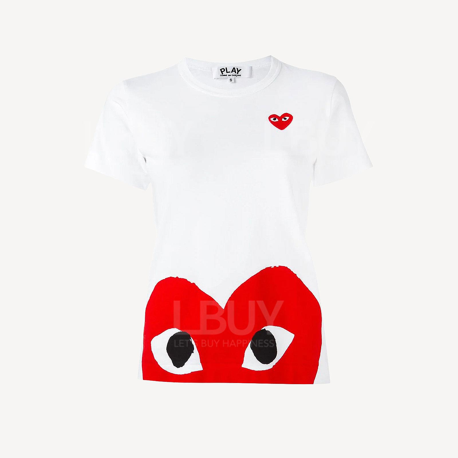 Comme des Garçons Play 大紅色心形Logo 女裝短袖T恤 白色 P1T033