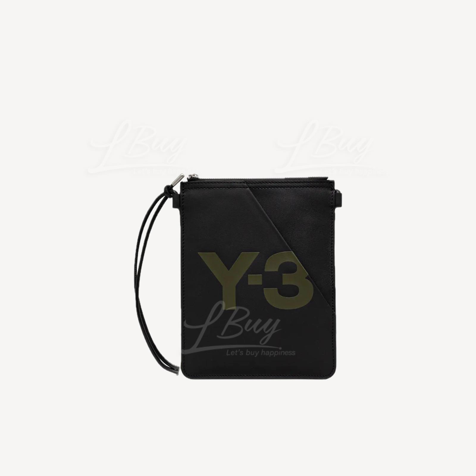 Y-3 Military Logo Leather Crossbody Bag Phone Bag Black JE2013