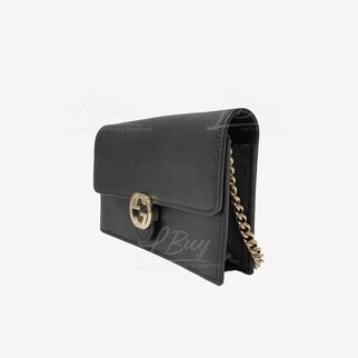 Gucci Interlocking G皮革鏈帶銀包手袋 WOC 黑色 615523