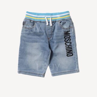 Moschino Kids 童裝淺藍色併Logo洗水牛仔短褲
