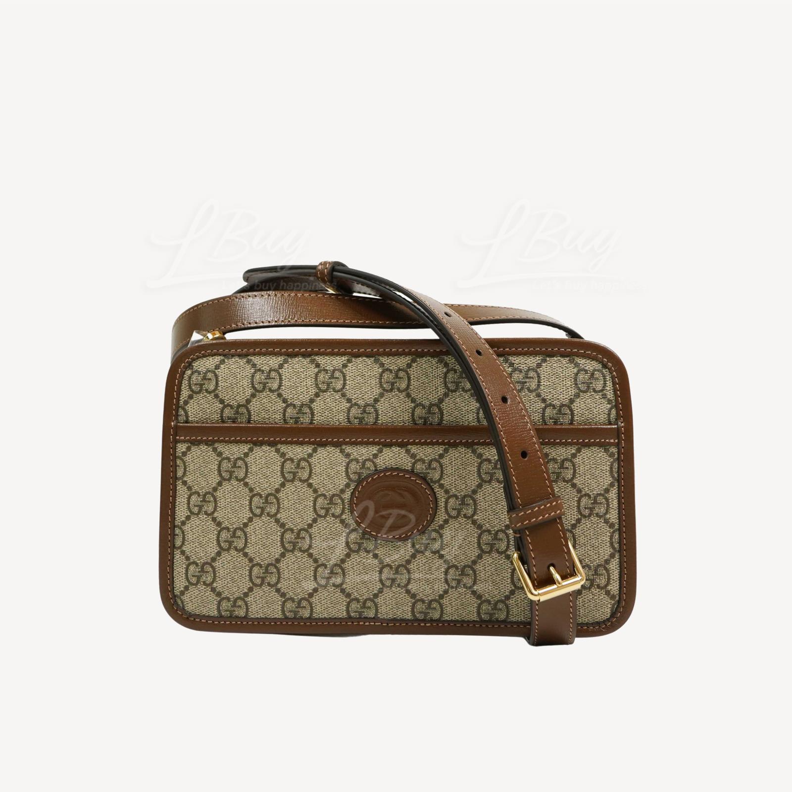 Gucci Interlocking G Logo GG Supreme 帆布 长方形斜背袋 棕色 658572