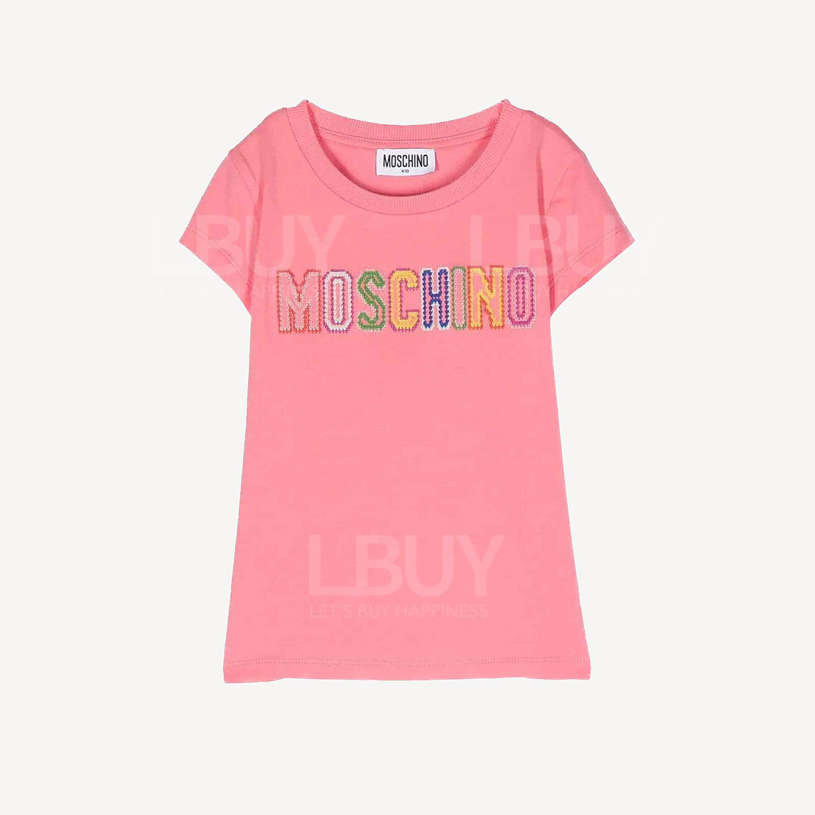 Moschino 童装粉色刺绣logo字