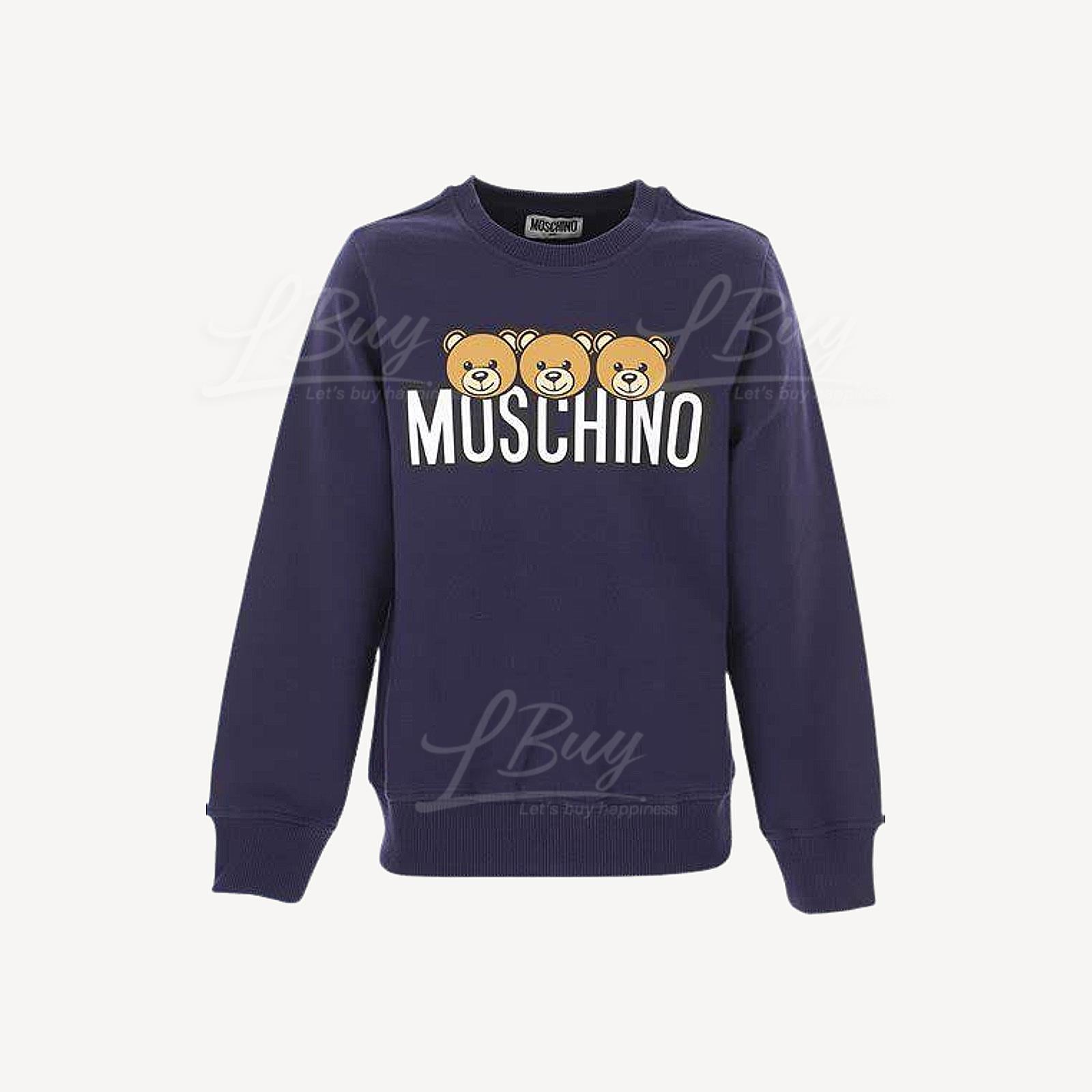 Moschino Kids White Logo Teddy Bear Long Sleeve Sweatshirt Blue
