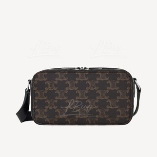 Celine Mini Messenger Box In Triomphe Canvas And CalfskinBlack