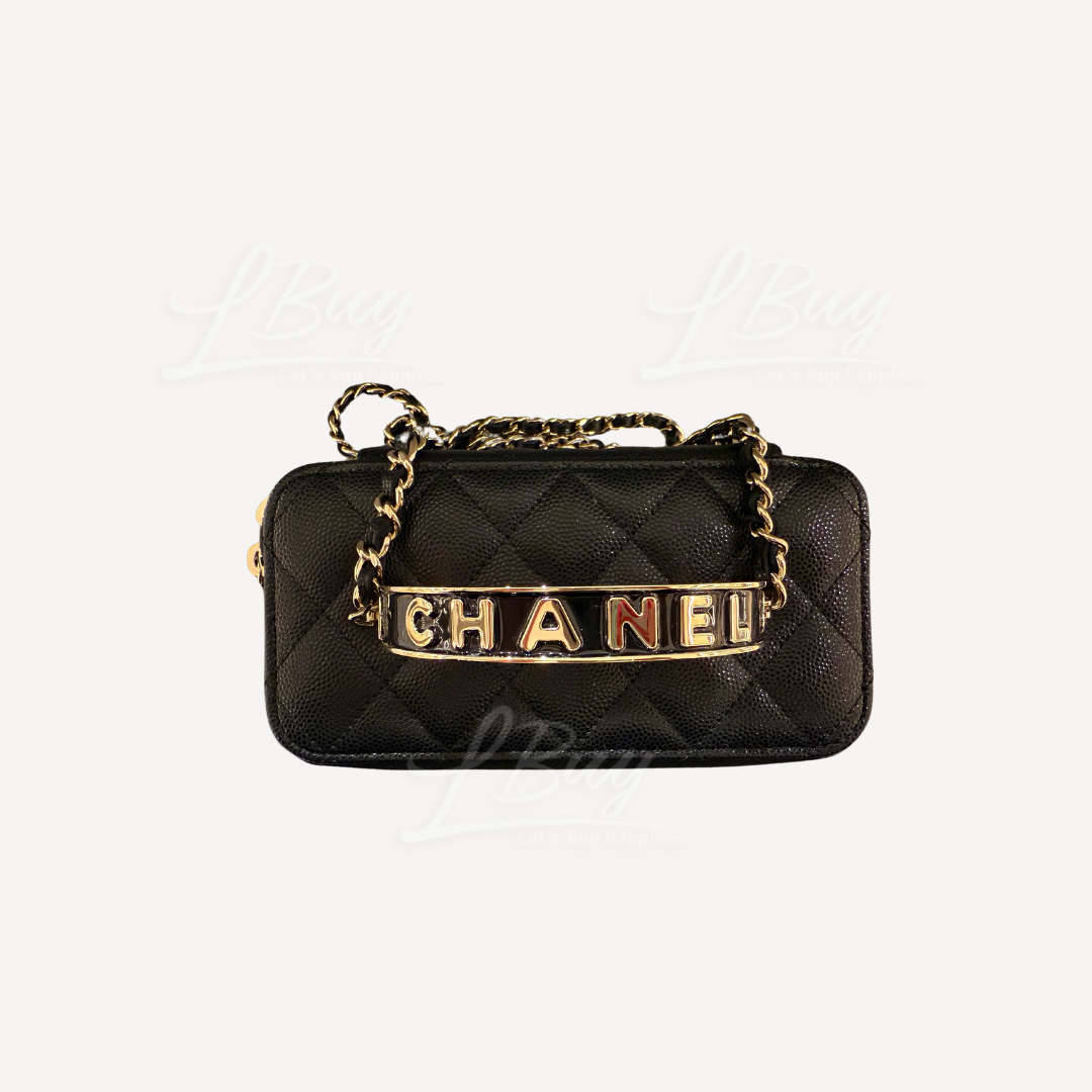 Chanel-Chanel 粒紋小牛皮CC Logo金屬手柄黑色手袋AP4426