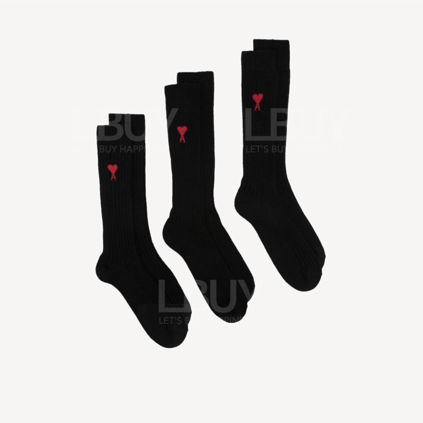 AMI ParisIntarsia-knit logo socks (pack of three)