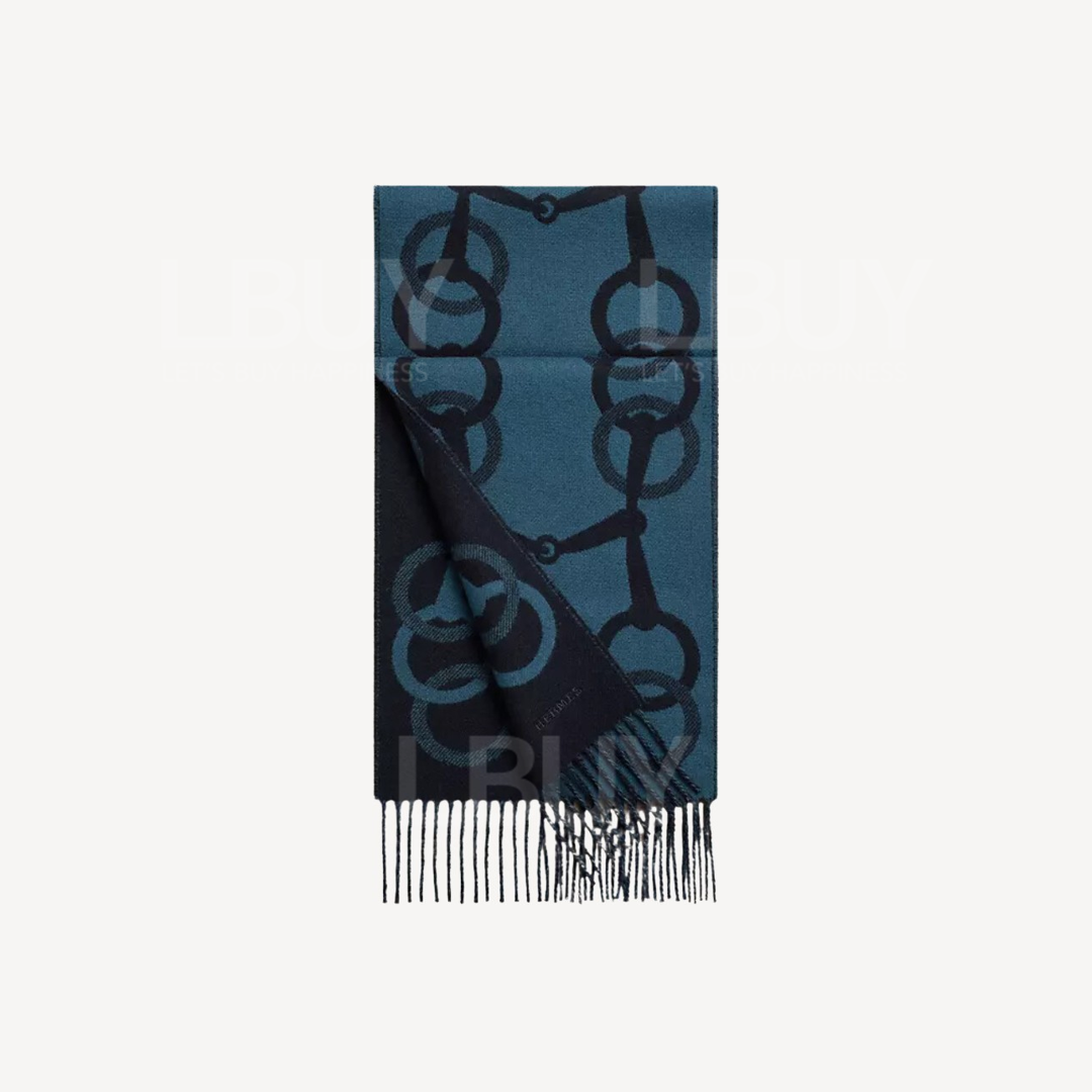 Hermes Any Mors Muffler 全羊绒双面围巾 颈巾 法兰绒海军蓝 暗蓝色