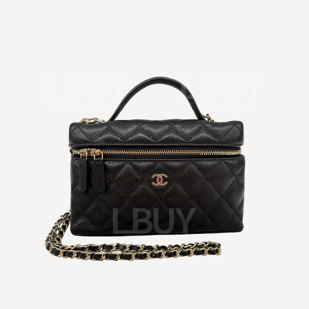 Chanel Vanity Case 粒纹小牛皮手挽长型化妆盒子 黑色 AP4385