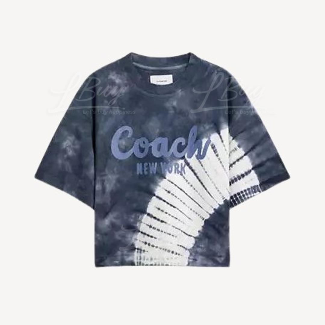 Coach Tie Dye Cursive Signature Cropped T Shirt In Organic Cotton