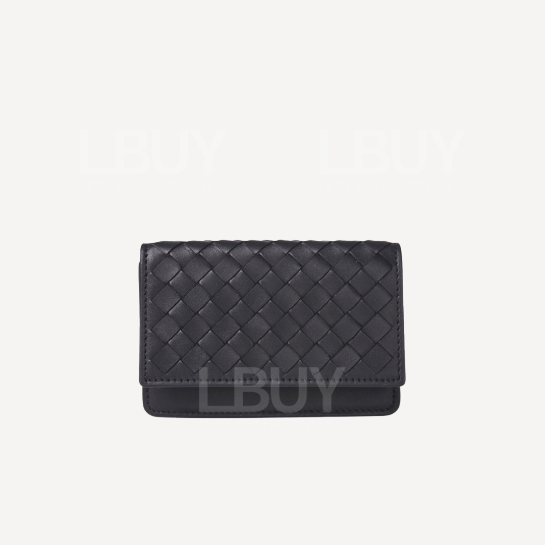 Bottega Veneta 編織皮革卡包 黑色 529121