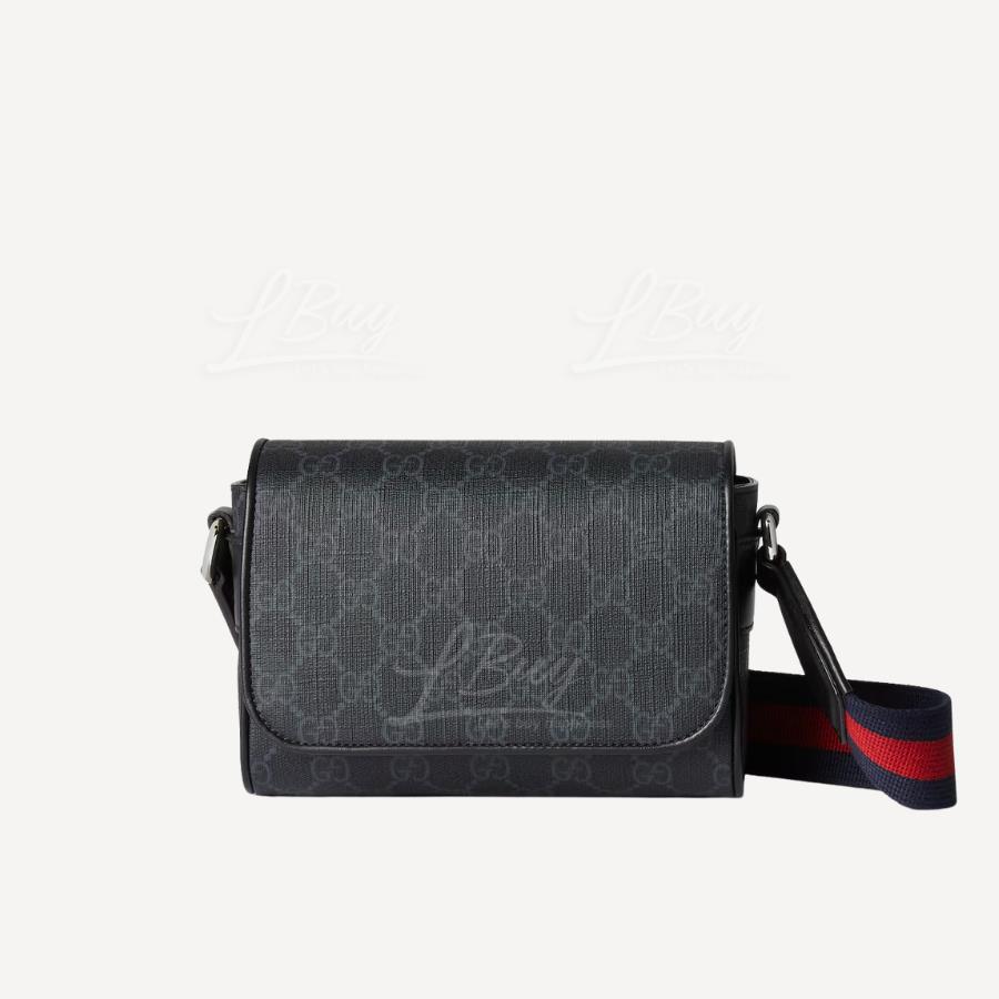 Gucci 黑色GG Logo 紅藍色肩帶 斜孭袋 791741