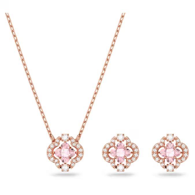 SWAROVSKI Sparkling Dance Set Mixed Cut Lucky Grass Pink Rose Gold Tone