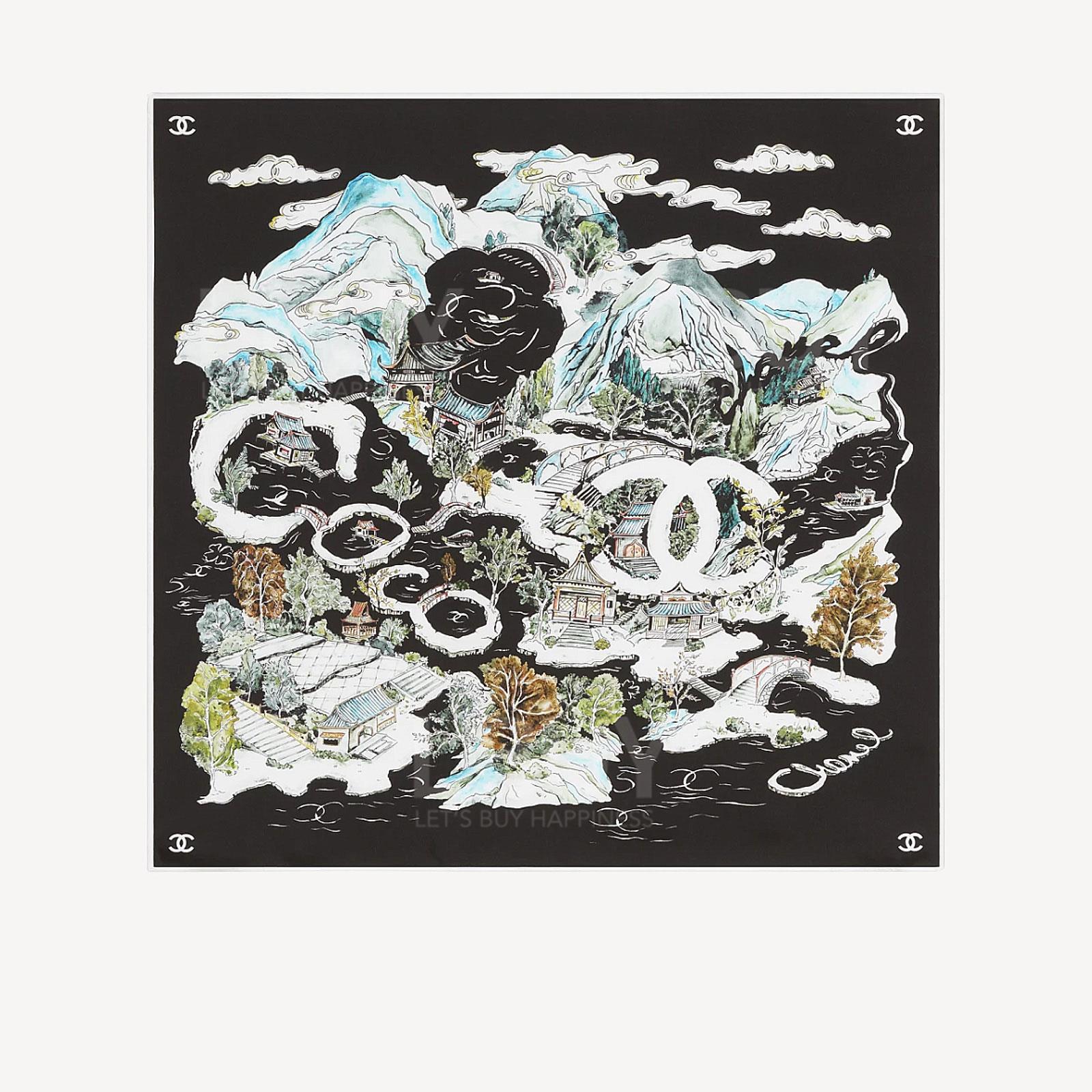 Chanel CC Logo COCO 黑色方形围巾 AAB102