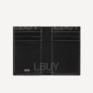 Dior 直式兩摺型卡片套 米色和黑色 Dior Oblique 圖案緹花