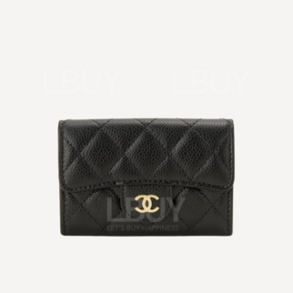 Chanel 經典款細號垂蓋卡片套 黑色配金色CC Logo AP0214
