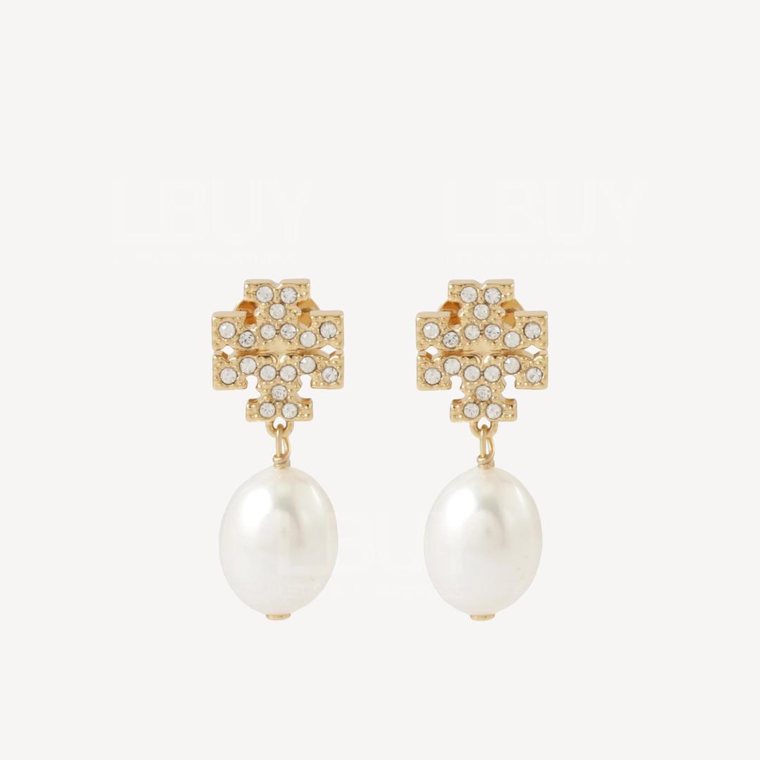 Tory Burch Crystal Logo Pearl Gold Earrings 60525-137