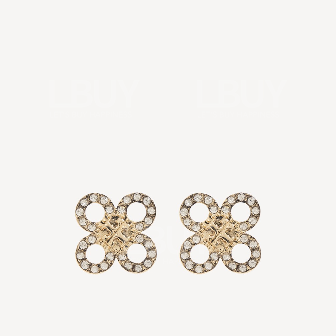 Tory Burch Four Leaf Rhinestone Gold Earrings 153724