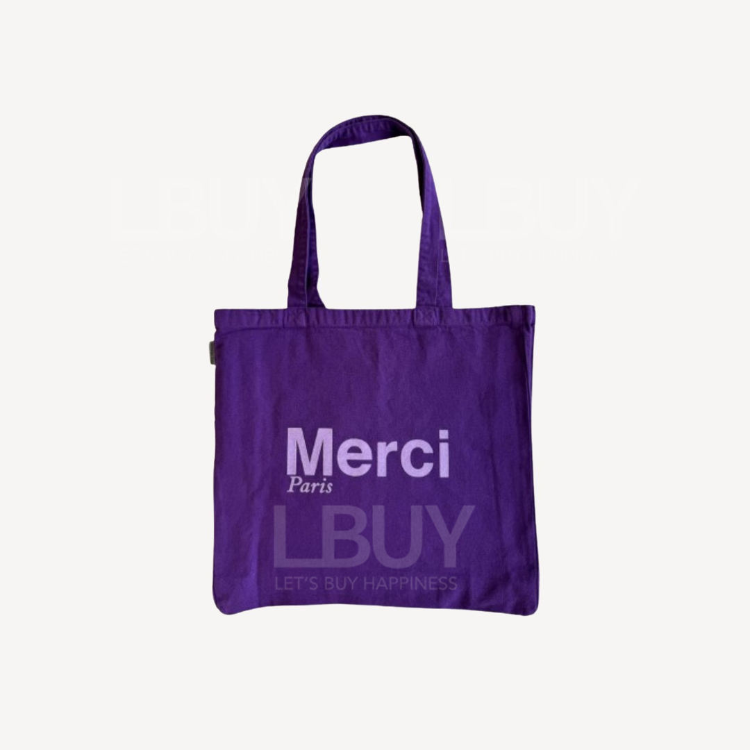 Merci Paris Light Purple Logo Patchwork Purple Large Tote Bag