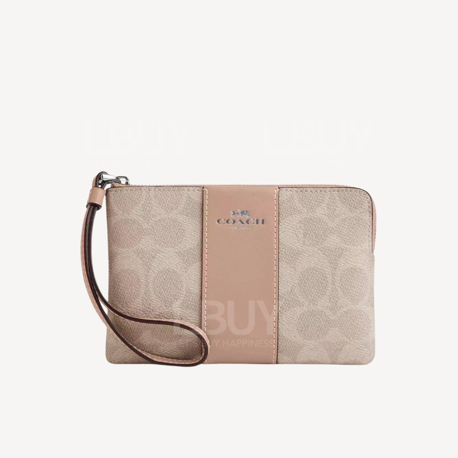 Coach Corner Zip Wristlet In Signature Canvas With Stripe