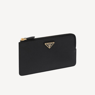 Prada Saffiano Leather Gold Triangle Logo Zipper Card Bag 1MB048