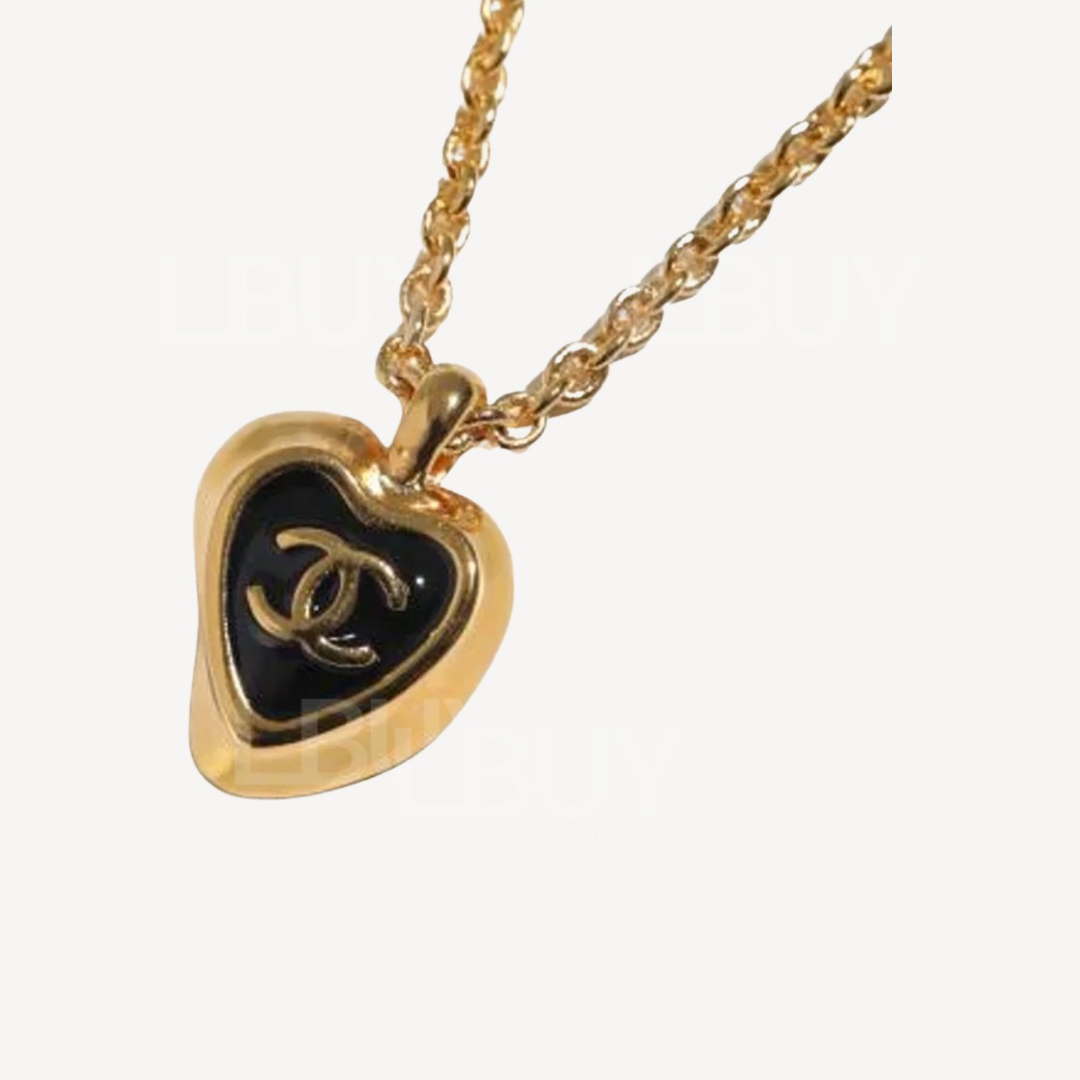 Chanel 黑金色心型頸鏈 ABF966
