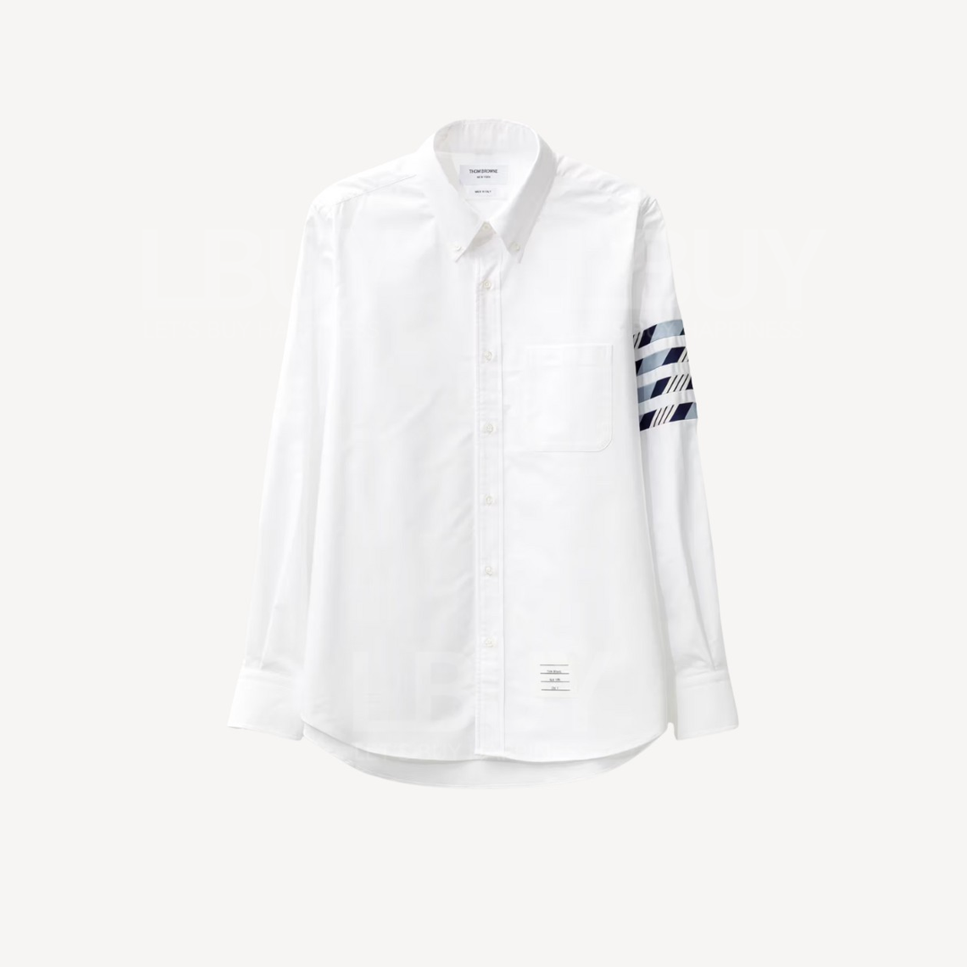 Thom Browne 4-Striped Long Sleeve Shirt White