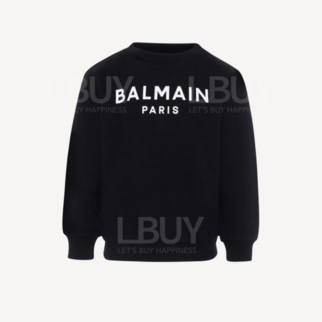 Balmain White Logo Long Sleeve Sweatshirt Black
