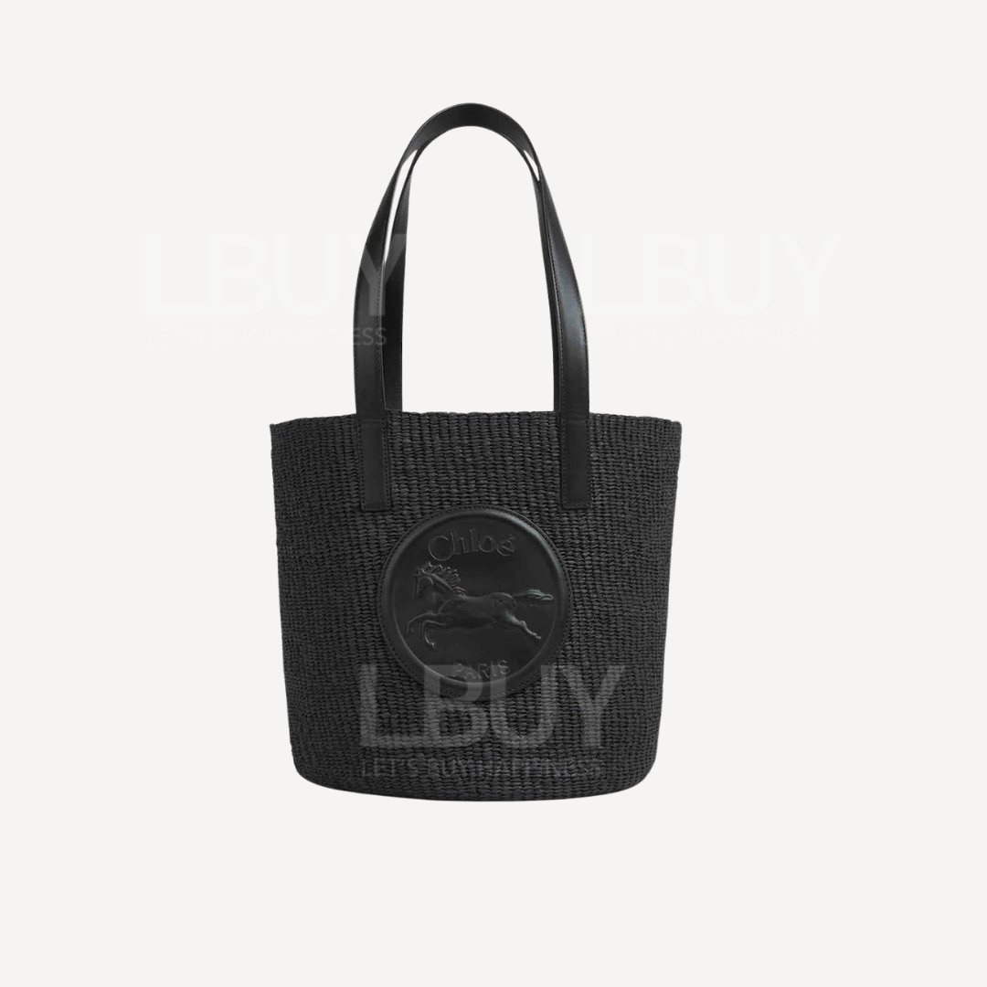 Chloe Horse Medal Large Basket 小牛皮黑馬勳章大號編織籃袋 黑色