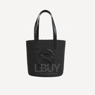 Chloe Horse Medal Large Basket Calfskin Horse Medal Large Woven Basket Bag Black