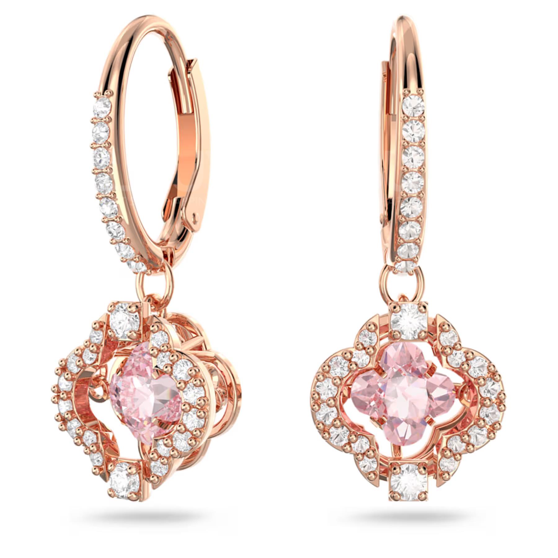 SWAROVSKI Sparkling Dance Drop Earrings (Four-Leaf Clover, Pink, Rose Gold-Tone Plated)