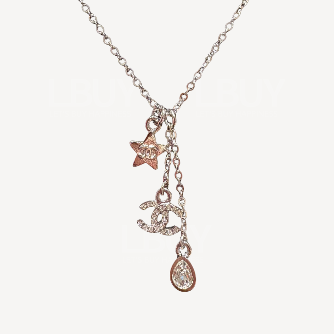Chanel 金色CC logo 星星 粉色吊墜項鍊頸鏈 ABG889