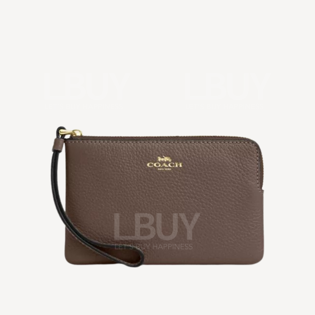 Coach 鹅卵石皮革L型拉链手腕包