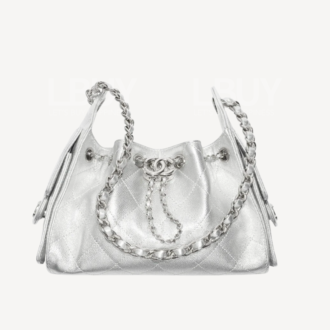 Chanel 25 小型包 銀扣單肩袋 銀色 AS5293