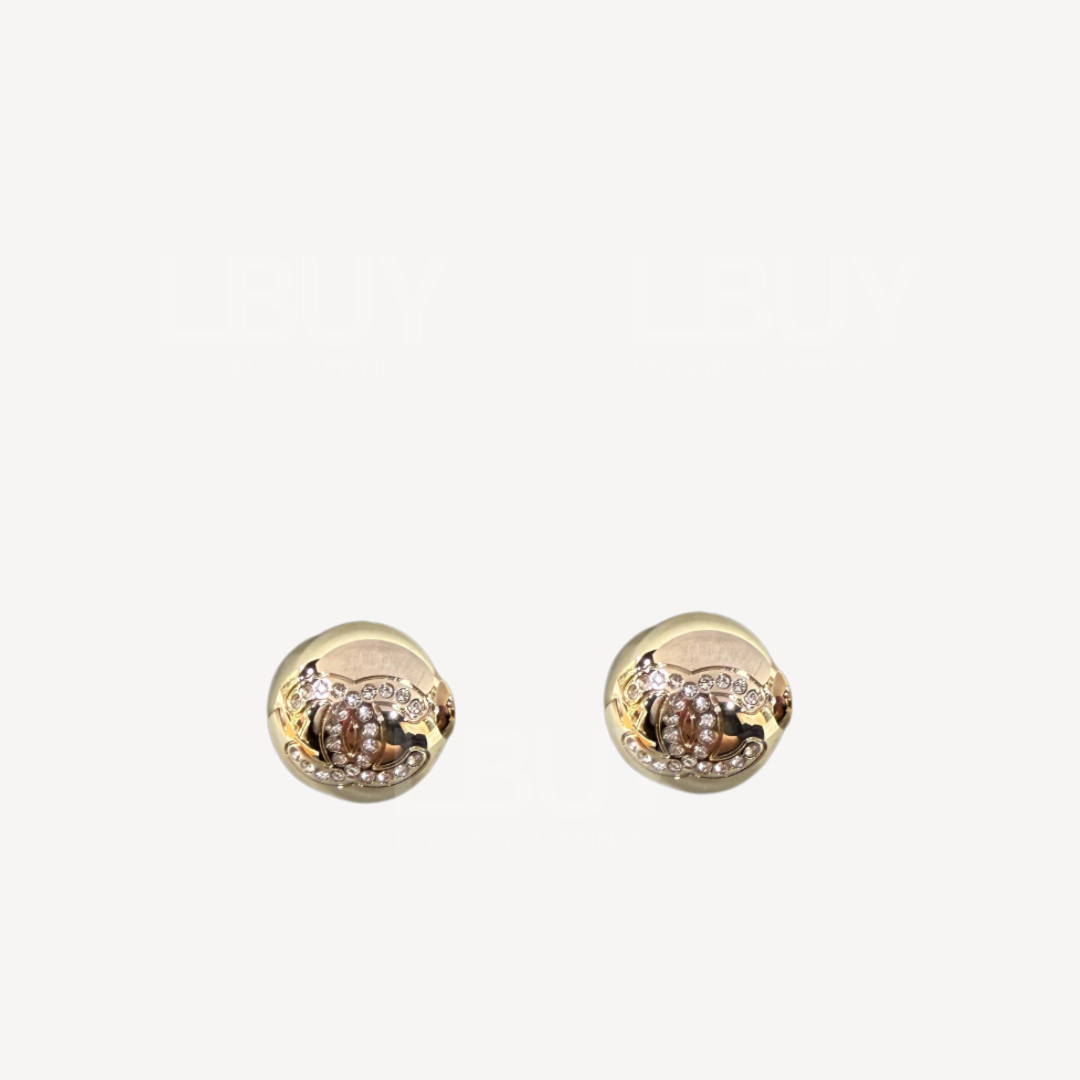 Chanel Crystal CC Logo Gold Ball Earrings ABG870