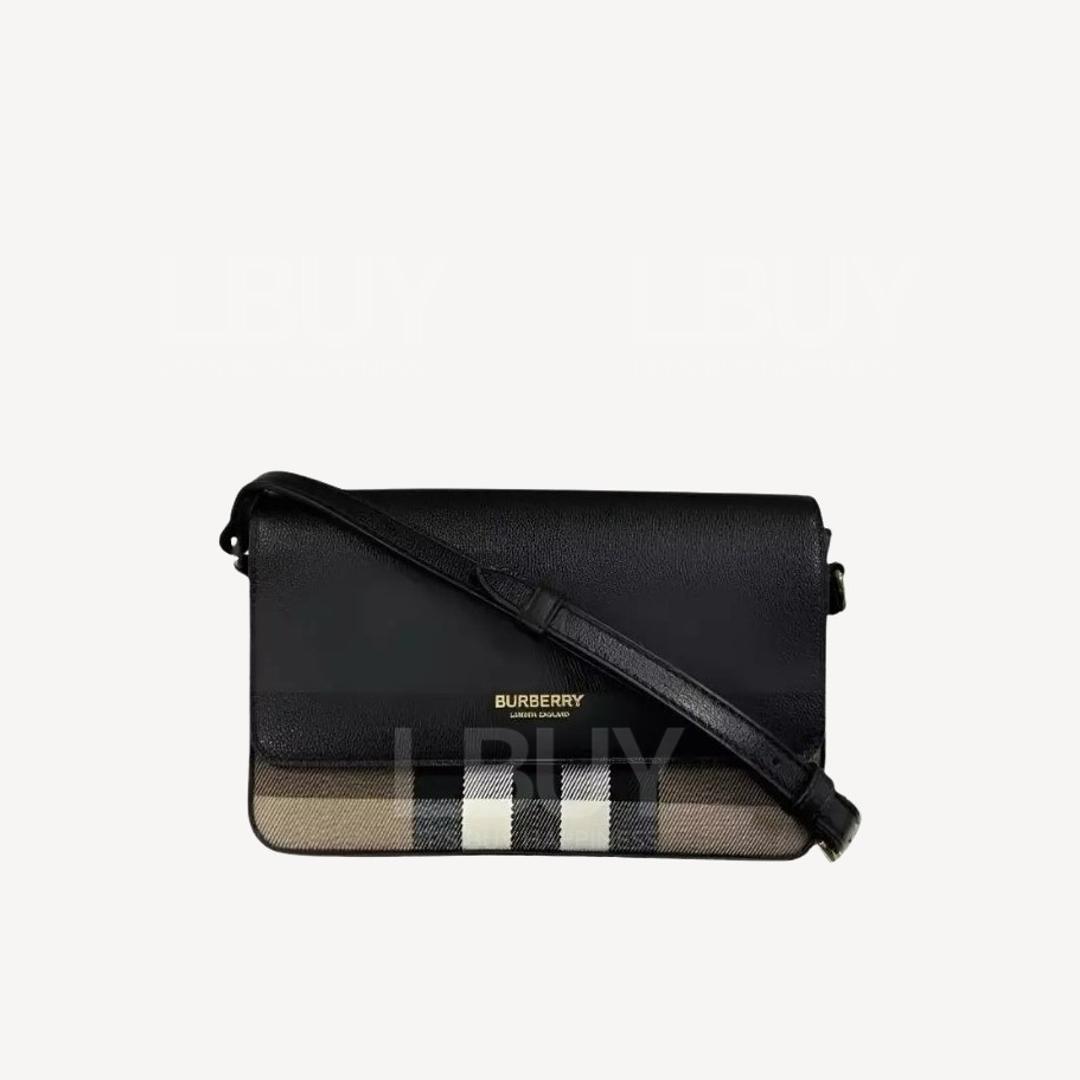 Burberry Hampshire 經典格子黑色皮革 斜孭袋 81072691
